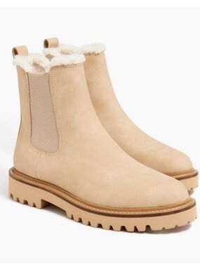 J. Crew Lug Sole Faux Leather Shearling Lined Chelsea Boots